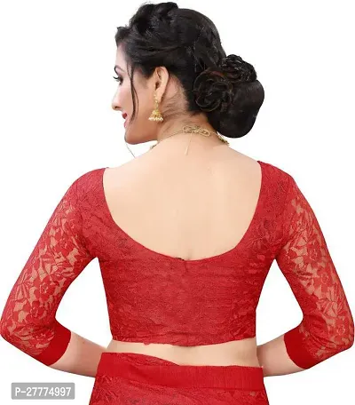 Beautiful Red Net Self Pattern Saree With Blouse Piece For Women-thumb2