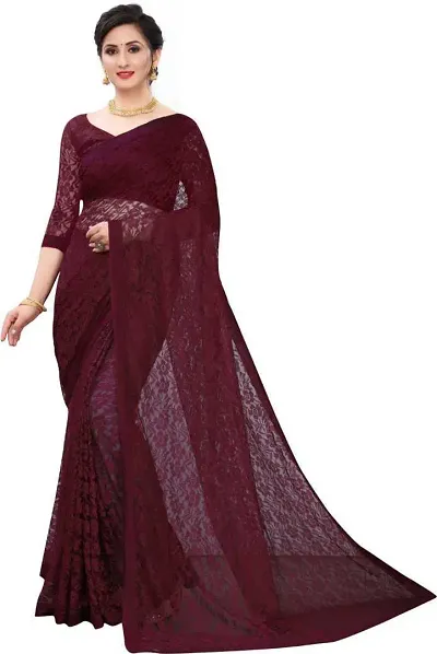 Lantus Women's Self Design Net Beautiful Casual Wear Saree With Unstiched Blouse Piece (D_4589557)