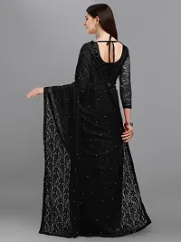 Beautiful Black Net Self Pattern Saree With Blouse Piece For Women-thumb2