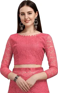 Beautiful Pink Net Self Pattern Saree With Blouse Piece For Women-thumb1