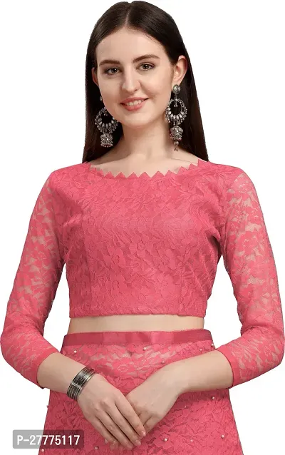 Beautiful Pink Net Self Pattern Saree With Blouse Piece For Women-thumb2