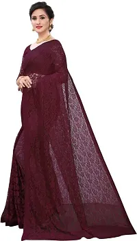 Beautiful Maroon Net Self Pattern Saree With Blouse Piece For Women-thumb3