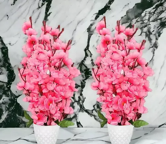 HYPEBEAST? Cherry Blossom Artificial Flowers Baby Pink with Plastic Pot, Height 47 cm 7 Stick Blossom ( 2 Piece)