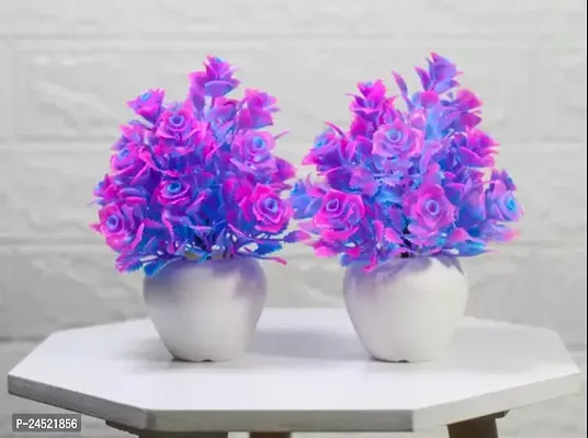 Set Of 2 Purple Flower Bonsai Wild Artificial Plant With Pot