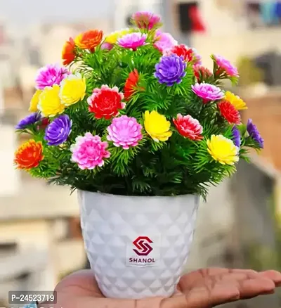 Artificial Multicolor Flowers With White Heavy Plastic Pot. Decoration Plants, Home, Office, Garden, Windows Decoration Flowers
