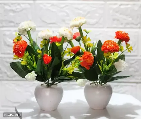 Set Of 2 Artificial Rose Flower With Pot Orange Rose Artificial Flower With Pot-thumb0