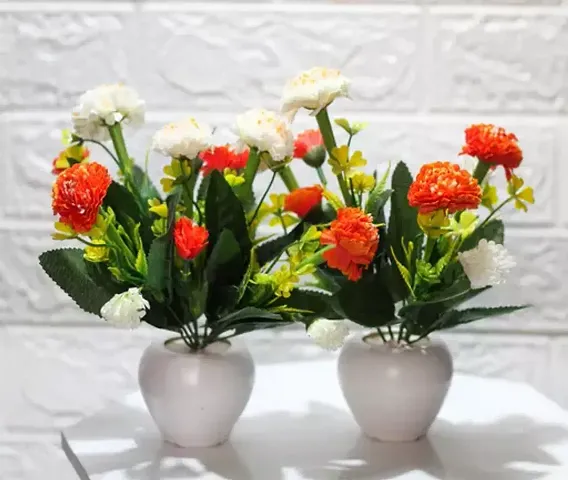 Set Of 2 Artificial Rose Flower With Pot Orange Rose Artificial Flower With Pot