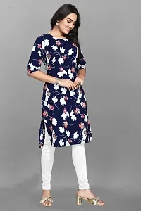 Charbhuja Women's Crepe Solid Round Neck Kurta (Dark Blue) Size :- XX-Large-thumb2