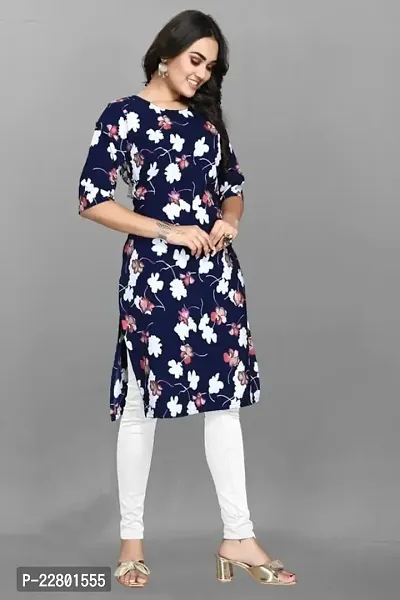 Charbhuja Women's Crepe Solid Round Neck Kurta (Dark Blue) Size :- XX-Large-thumb3