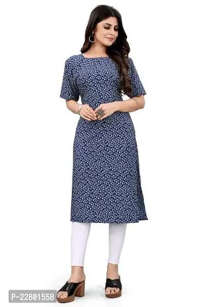 Charbhuja Women's Kurta Crepe Soild Round Neck Stylish Fashionable Kurti for Women  Girls-thumb4