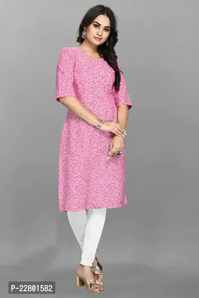 Charbhuja Women's Kurta Crepe Soild Round Neck Stylish Fashionable Kurti for Women  Girls-thumb3