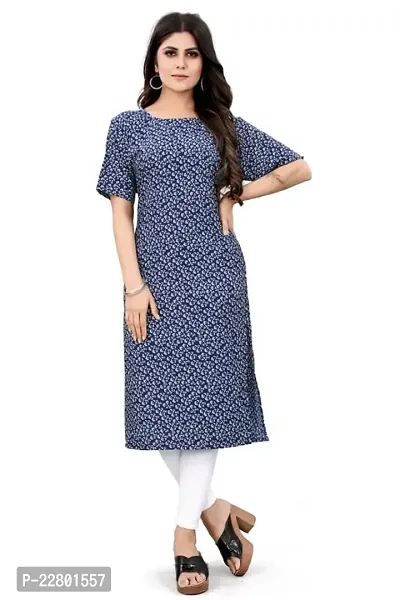 Charbhuja Women's Crepe Soild Round Neck Kurta.-thumb0