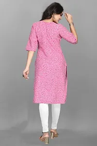 Charbhuja Women's Crepe Solid Round Neck Kurta (Pink) Size :- Large-thumb1