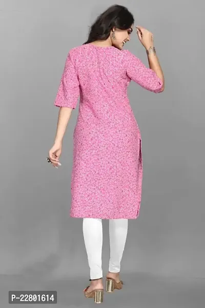 Charbhuja Women's Crepe Solid Round Neck Kurta (Pink) Size :- Large-thumb2