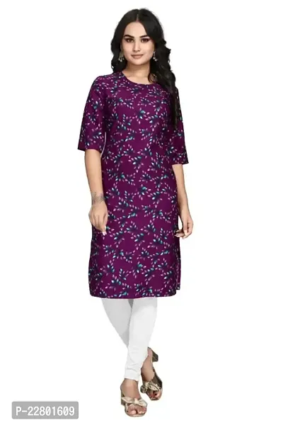 Charbhuja Women's Kurta Crepe Soild Round Neck Stylish Fashionable Kurti for Women  Girls-thumb0