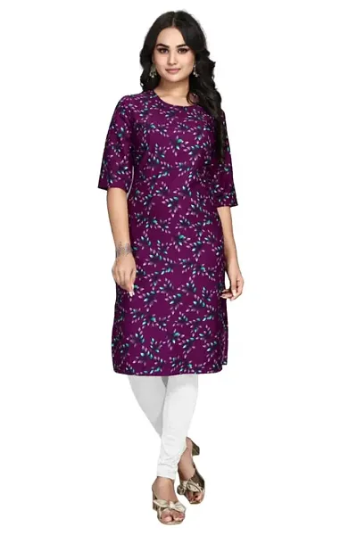 Charbhuja Women's Kurta Crepe Soild Round Neck Stylish Fashionable Kurti for Women Girls