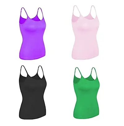 YAMKAY Women's Adjustable Strap Slip Camisole Top Inner wear - Pack of 4