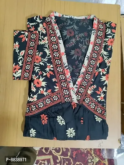 Design Women Long Rayon Printed Gown Anarkali Kurti for Women  Girls, Festival Kurta Gown ( Black )-thumb4