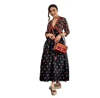 Design Women Long Rayon Printed Gown Anarkali Kurti for Women  Girls, Festival Kurta Gown ( Black )-thumb2