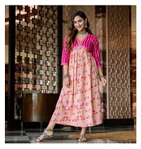 Women Rayon Printed Gown Anarkali Kurti for Women  Girls, Festival Kurta Gown ( Pink )-thumb3