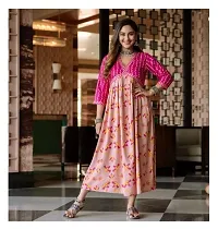 Women Rayon Printed Gown Anarkali Kurti for Women  Girls, Festival Kurta Gown ( Pink )-thumb1