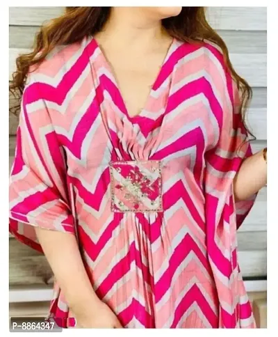 New Trendy Womens New Stylish Chevron Design Rayon Party Wear Kaftan Kurta ( Pink )-thumb2