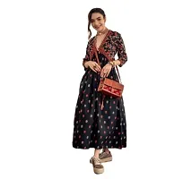 Stylish Design Women Long Rayon Printed Gown Kurti for Women Girls, Festival Kurta Gown ( Black )-thumb2