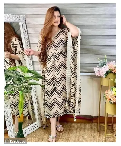 Gobya New Trendy Stylish Chevron Design Rayon Womens Party Wear Kaftan-thumb2