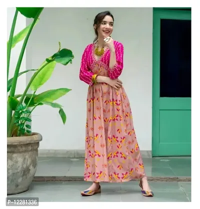 Gobya Trendy New Stylish Rayon Beautifull Printed Anarkali Gown-thumb2
