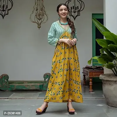 Gobya Stylish Trendy Beautiful Printed Anarkali Kurti for Women's Ethnic Wear Festive Party Wear Midi