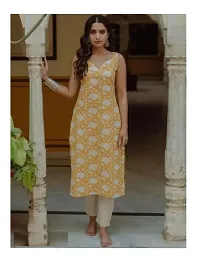 Trendy Stylish Beautiful Sleeveless Yellow Print Kurti for Women-thumb3