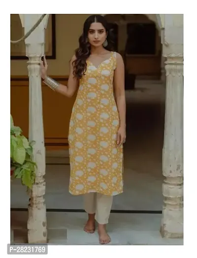 Trendy Stylish Beautiful Sleeveless Yellow Print Kurti for Women-thumb4