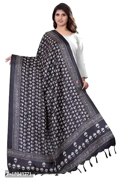 SINANI Women's Art Silk Printed Dupatta (Black)