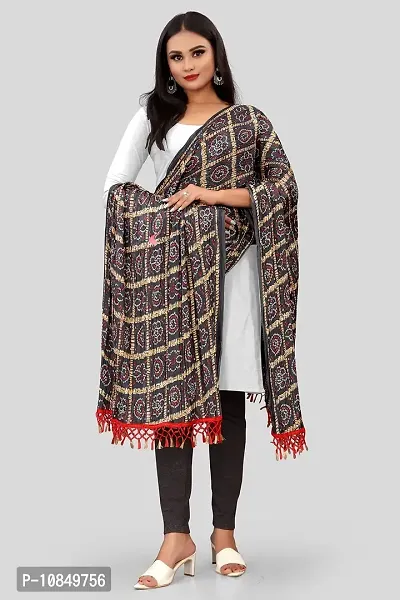 SINANI Chinon silk Traditional multicolored dupatta for girls and womens,silk bandhej dupatta (Black Red)-thumb2