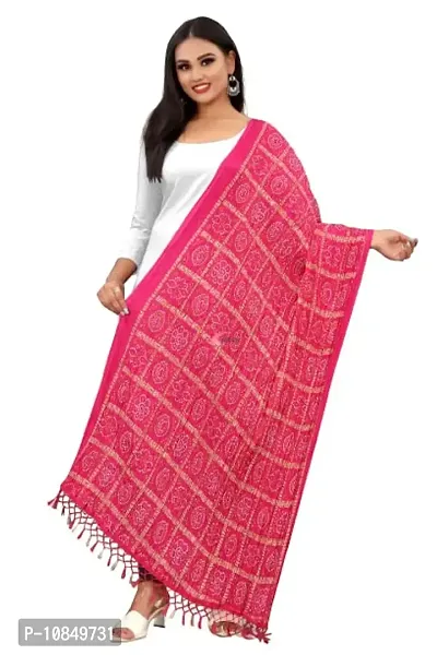 SINANI Chinon silk Traditional multicolored dupatta for girls and womens,silk bandhej dupatta (Pink)-thumb0