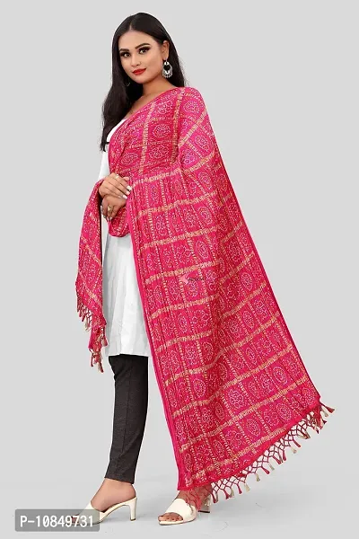 SINANI Chinon silk Traditional multicolored dupatta for girls and womens,silk bandhej dupatta (Pink)-thumb2