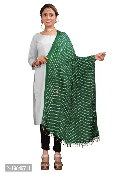 SINANI women's bandhani art silk multi colour dupatta with Chinon lining work plain Bandhani Dupattas for Women and Girls (Dark Green Color)