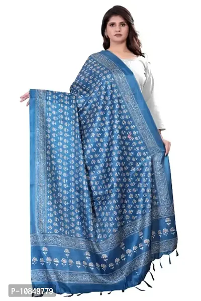 SINANI Women's Art Silk Printed Dupatta (Blue)