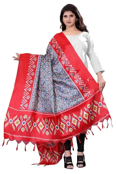 SINANI Women's Art Silk Printed Khadi Cotton Silk Dupatta With Tassel
