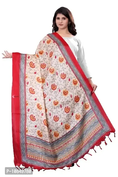 SINANI Women's Art Printed Khadi Cotton Silk Dupatta (Red)