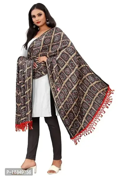SINANI Chinon silk Traditional multicolored dupatta for girls and womens,silk bandhej dupatta (Black Red)-thumb0