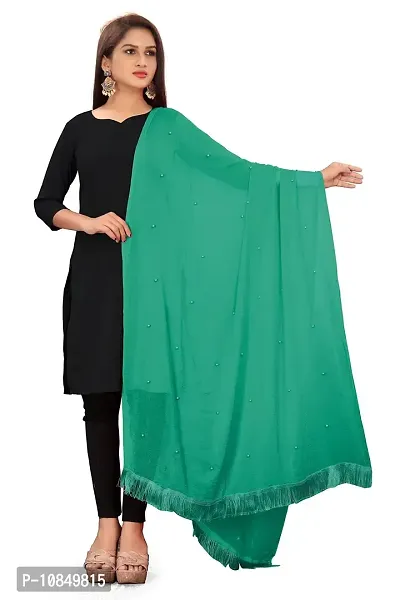 SINANI Women's Plain Sofiya Fibre With Moti Work With Fringy Border Light Green Chunni/Dupatta |For Casual & Ethnic Set