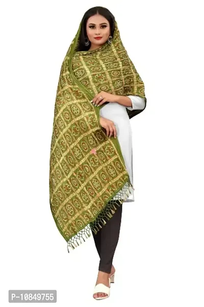 SINANI Chinon silk Traditional multicolored dupatta for girls and womens,silk bandhej dupatta (Mahendi)-thumb0