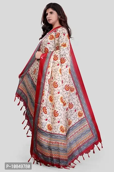 SINANI Women's Art Printed Khadi Cotton Silk Dupatta (Red)-thumb2