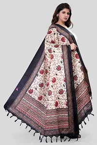 SINANI Women's Art Printed Khadi Cotton Silk Dupatta (Black)-thumb1