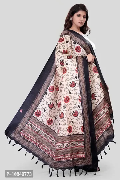 SINANI Women's Art Printed Khadi Cotton Silk Dupatta (Black)-thumb2