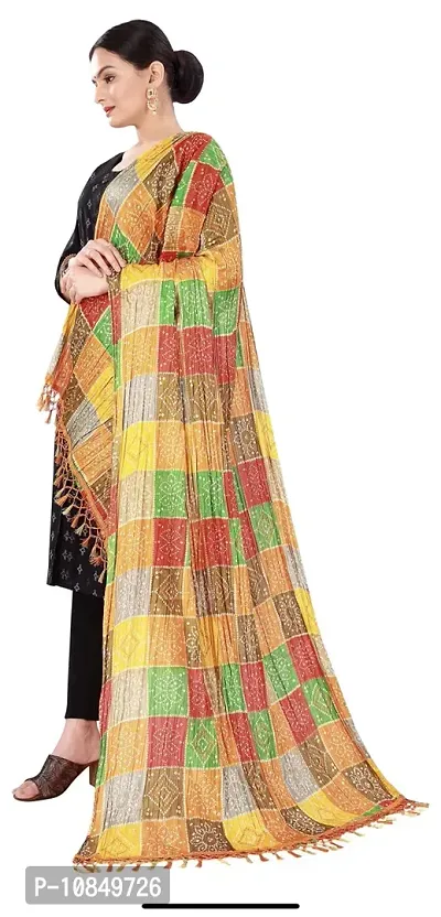 SINANI Chinon silk Traditional multicolored dupatta for girls and womens,silk bandhej dupatta (Yellow Multi)-thumb5