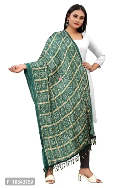 SINANI Chinon silk Traditional multicolored dupatta for girls and womens,silk bandhej dupatta (Green)-thumb0