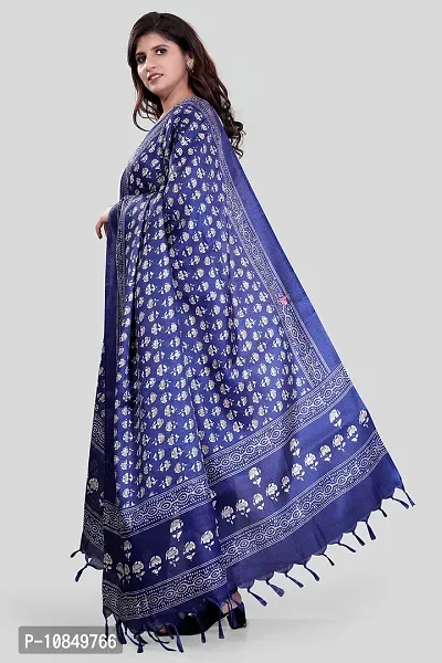 SINANI Women's Art Silk Printed Dupatta (Navy Blue)-thumb2