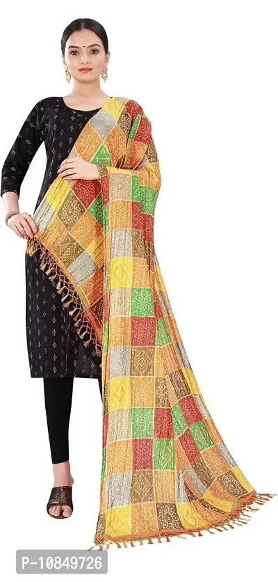 SINANI Chinon silk Traditional multicolored dupatta for girls and womens,silk bandhej dupatta (Yellow Multi)